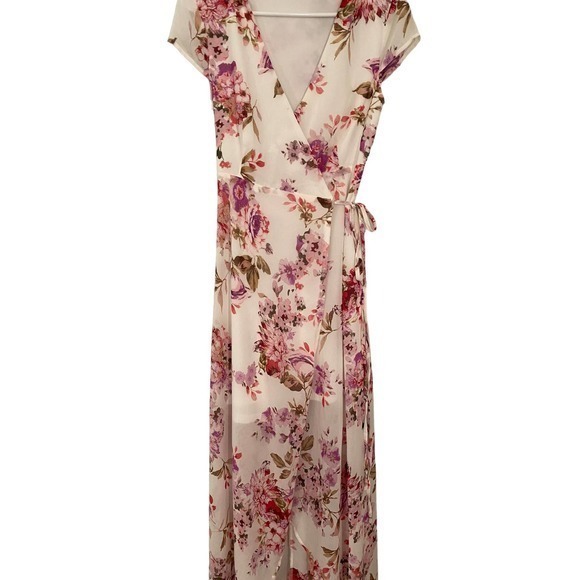 Wink Gal White Pink Floral Wrap Dress Romantic Wedding Summer Small‎ - Picture 9 of 12